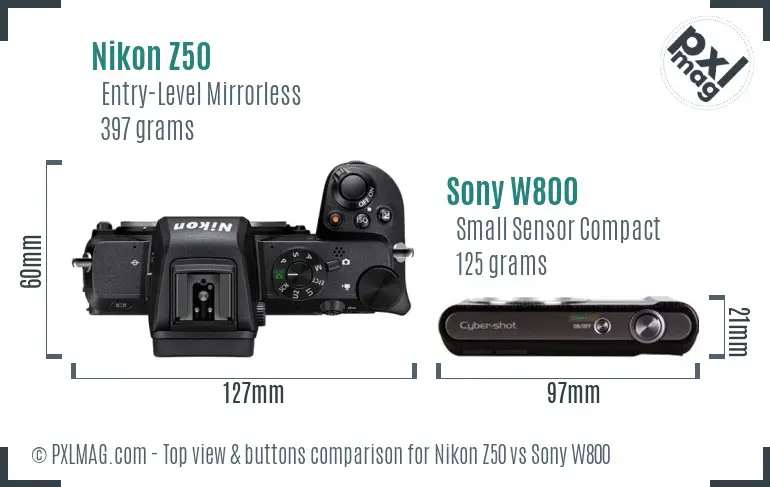 Nikon Z50 vs Sony W800 top view buttons comparison