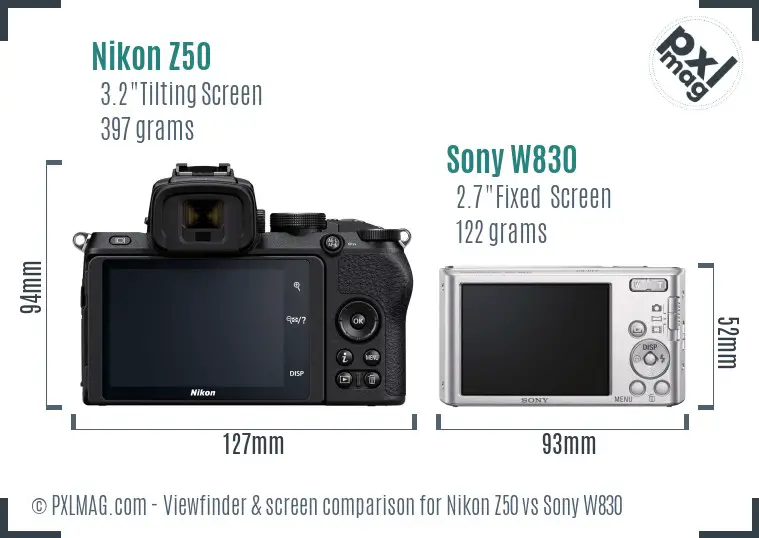 Nikon Z50 vs Sony W830 Screen and Viewfinder comparison