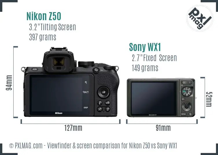 Nikon Z50 vs Sony WX1 Screen and Viewfinder comparison