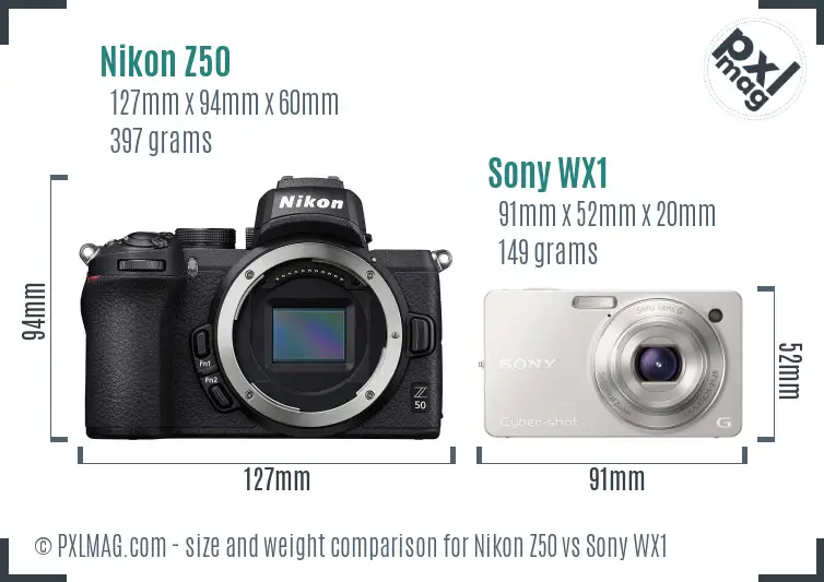 Nikon Z50 vs Sony WX1 size comparison