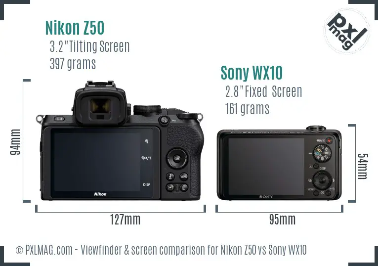 Nikon Z50 vs Sony WX10 Screen and Viewfinder comparison