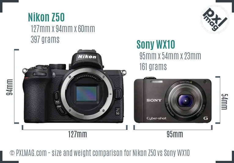 Nikon Z50 vs Sony WX10 size comparison