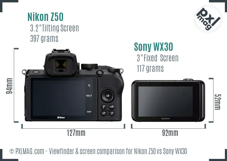 Nikon Z50 vs Sony WX30 Screen and Viewfinder comparison