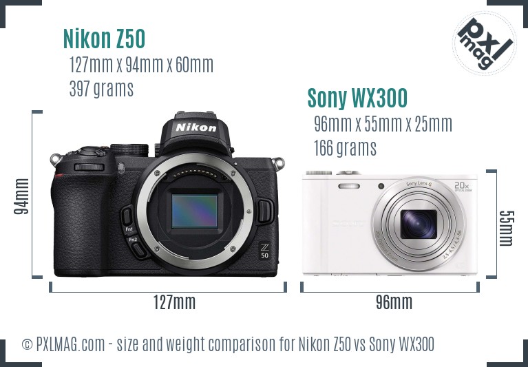 Nikon Z50 vs Sony WX300 size comparison