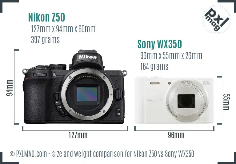 Nikon Z50 vs Sony WX350 size comparison