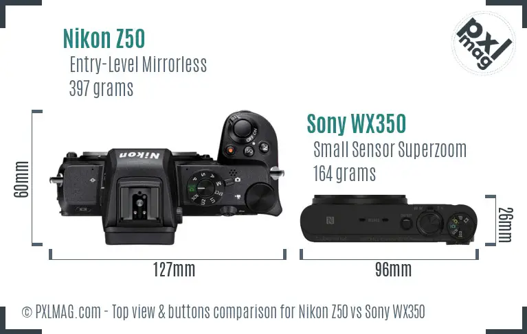 Nikon Z50 vs Sony WX350 top view buttons comparison