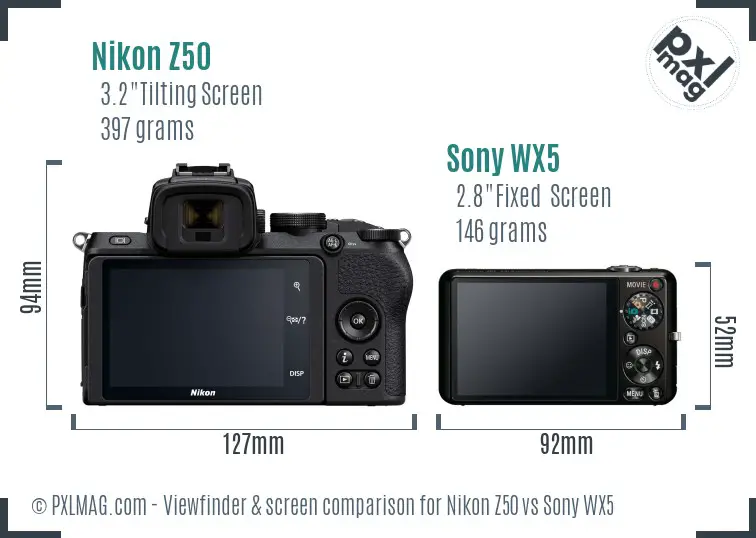 Nikon Z50 vs Sony WX5 Screen and Viewfinder comparison