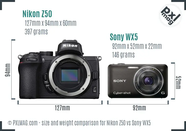 Nikon Z50 vs Sony WX5 size comparison