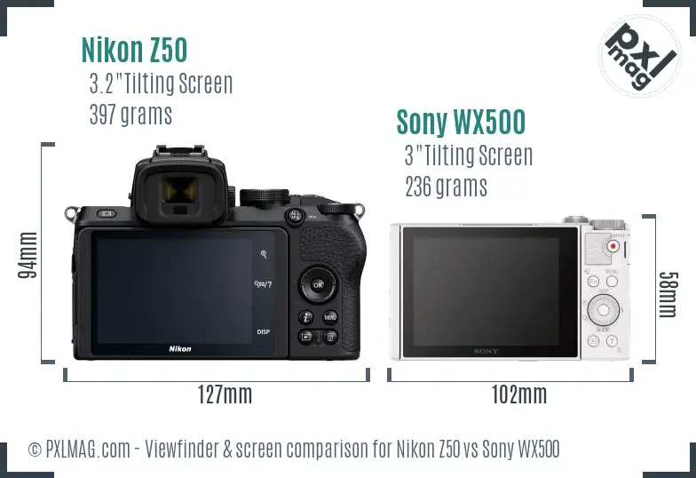 Nikon Z50 vs Sony WX500 Screen and Viewfinder comparison Nikon Z50 vs Sony WX500 Screen and Viewfinder comparison