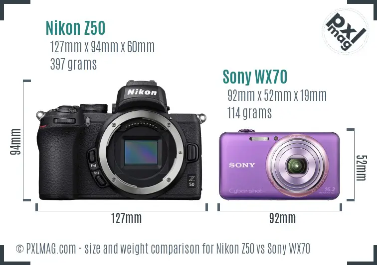 Nikon Z50 vs Sony WX70 size comparison