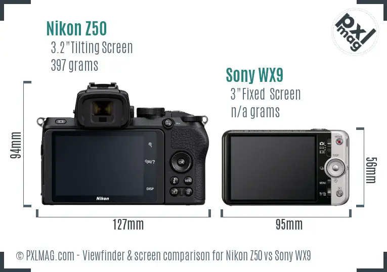 Nikon Z50 vs Sony WX9 Screen and Viewfinder comparison