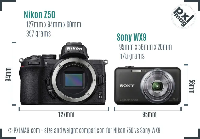 Nikon Z50 vs Sony WX9 size comparison