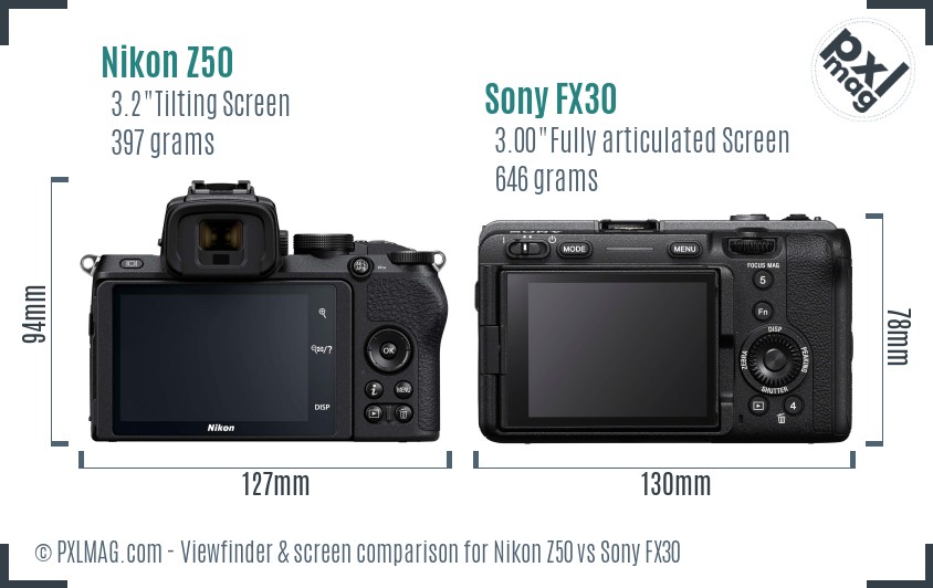 Nikon Z50 vs Sony FX30 Screen and Viewfinder comparison