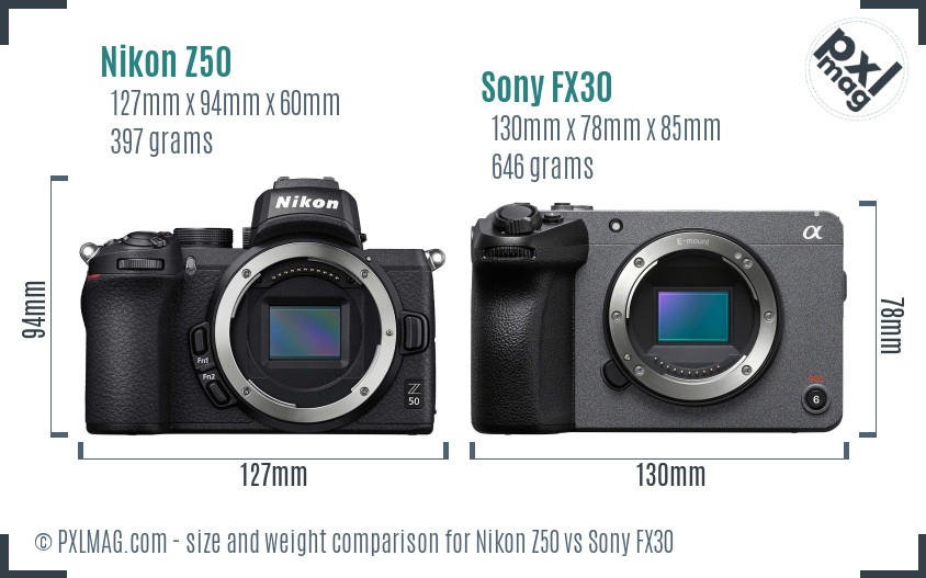 Nikon Z50 vs Sony FX30 size comparison Nikon Z50 vs Sony FX30 size comparison