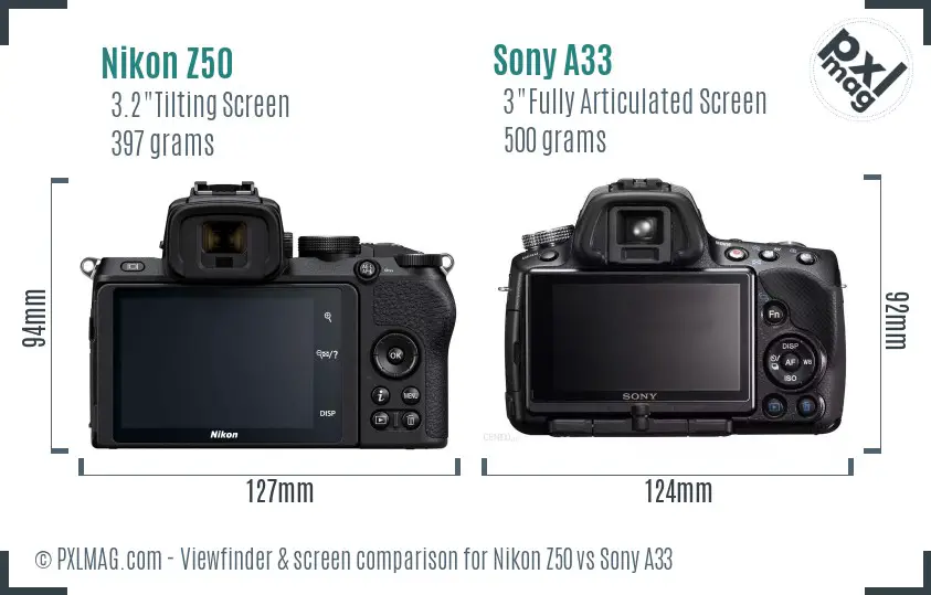 Nikon Z50 vs Sony A33 Screen and Viewfinder comparison