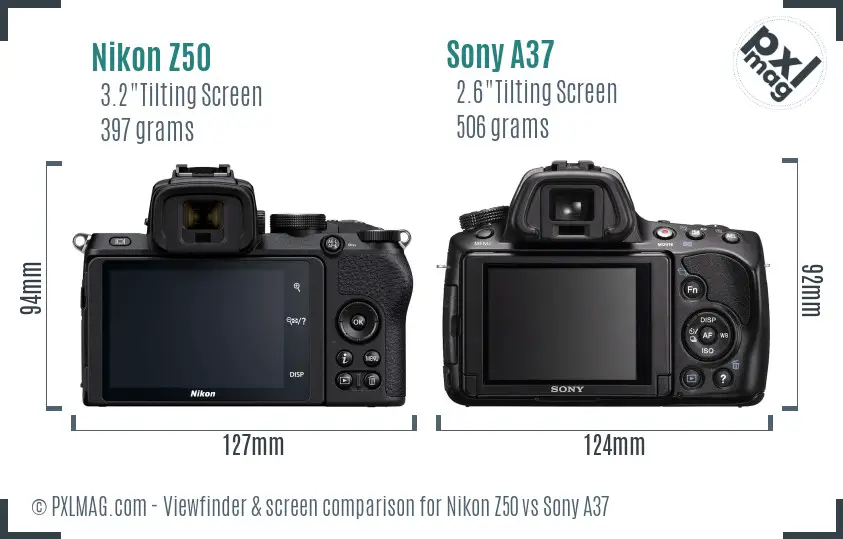 Nikon Z50 vs Sony A37 Screen and Viewfinder comparison