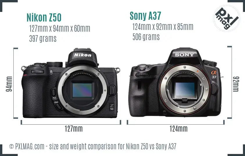 Nikon Z50 vs Sony A37 size comparison