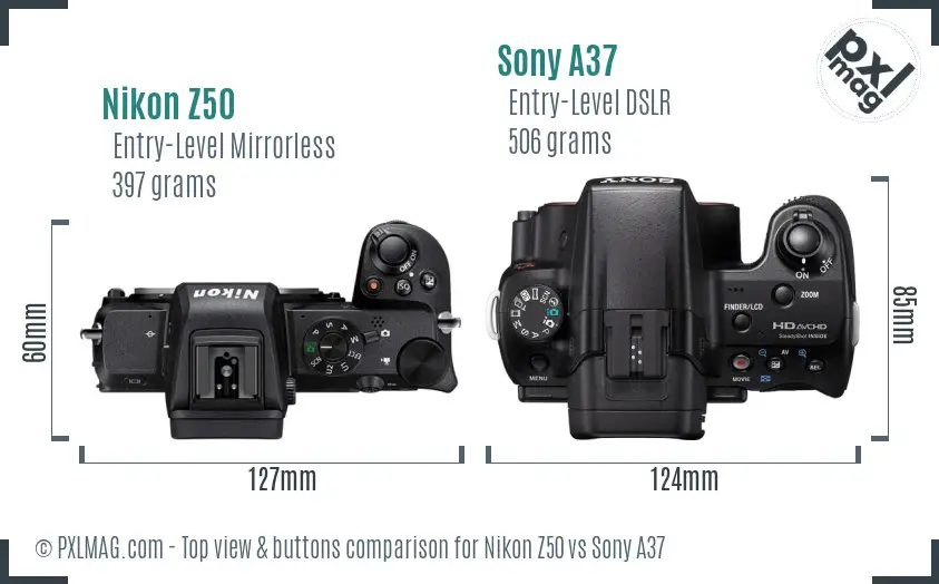 Nikon Z50 vs Sony A37 top view buttons comparison