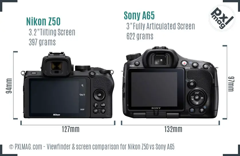 Nikon Z50 vs Sony A65 Screen and Viewfinder comparison