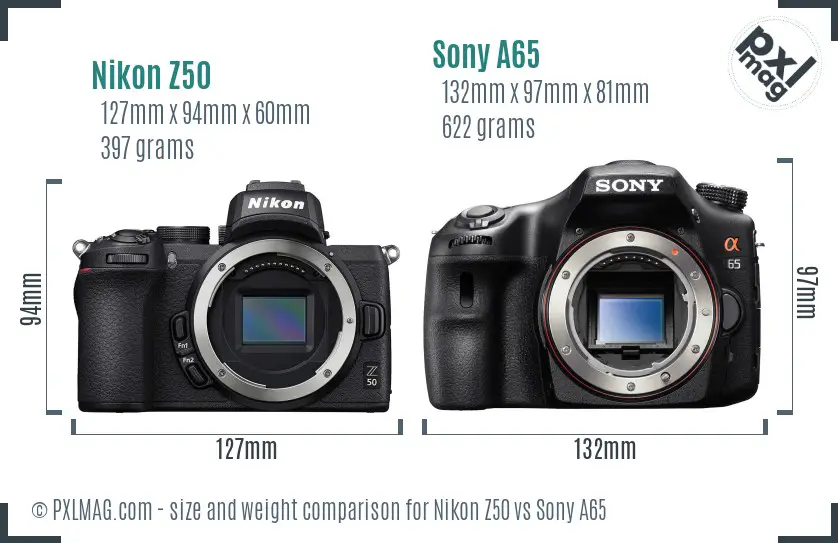 Nikon Z50 vs Sony A65 size comparison