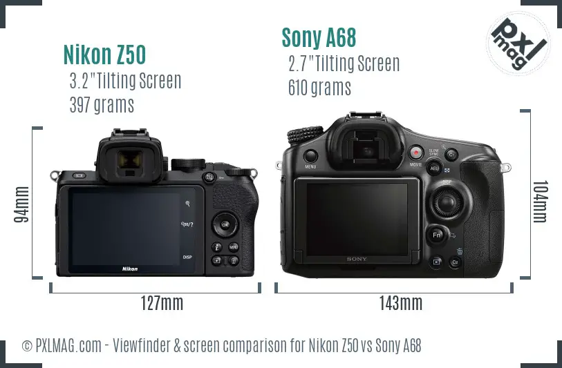 Nikon Z50 vs Sony A68 Screen and Viewfinder comparison