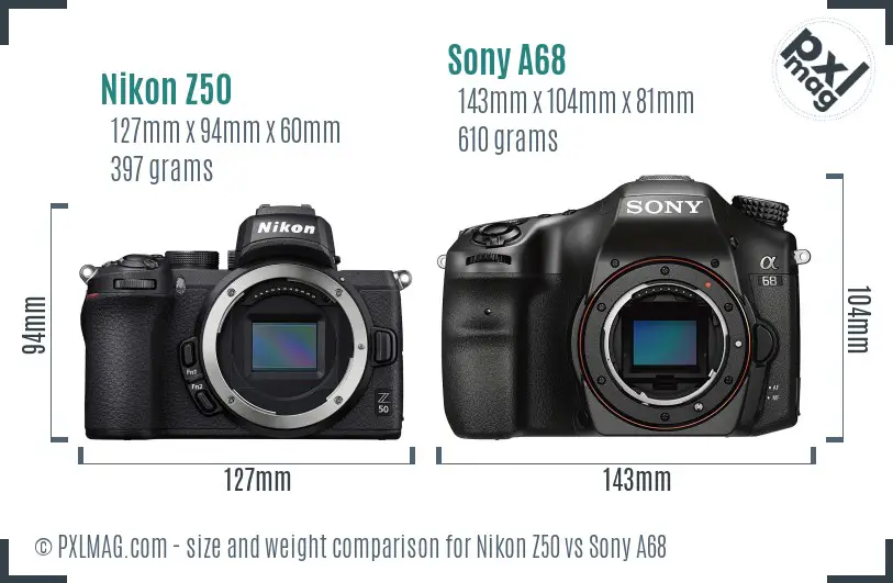 Nikon Z50 vs Sony A68 size comparison