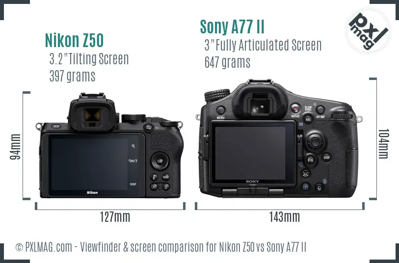 Nikon Z50 vs Sony A77 II Screen and Viewfinder comparison