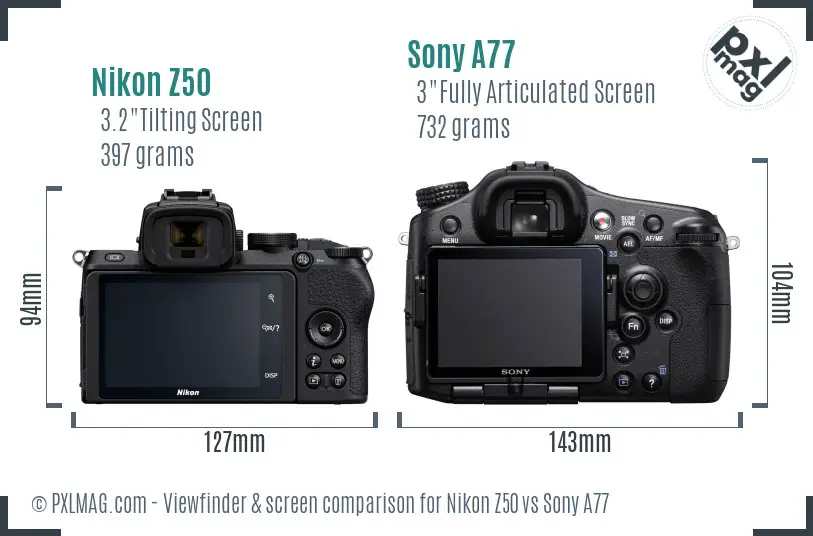 Nikon Z50 vs Sony A77 Screen and Viewfinder comparison