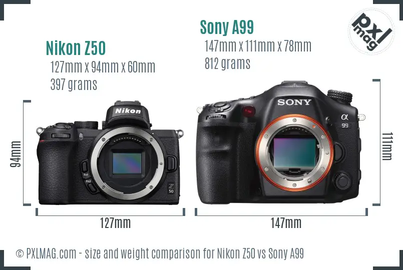 Nikon Z50 vs Sony A99 size comparison