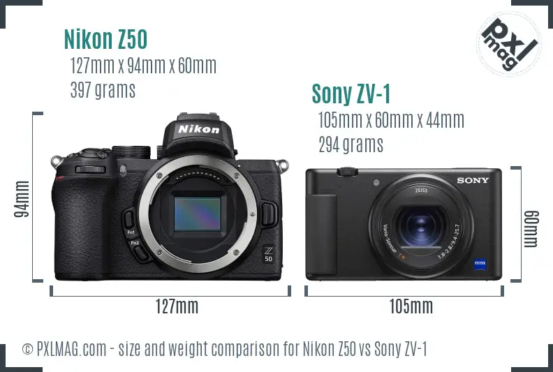 Nikon Z50 vs Sony ZV-1 size comparison