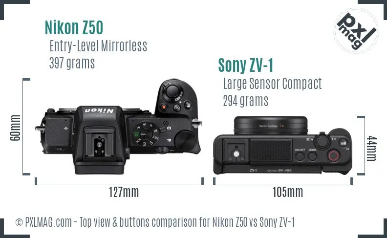 Nikon Z50 vs Sony ZV-1 top view buttons comparison