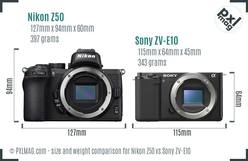 Nikon Z50 vs Sony ZV-E10 size comparison