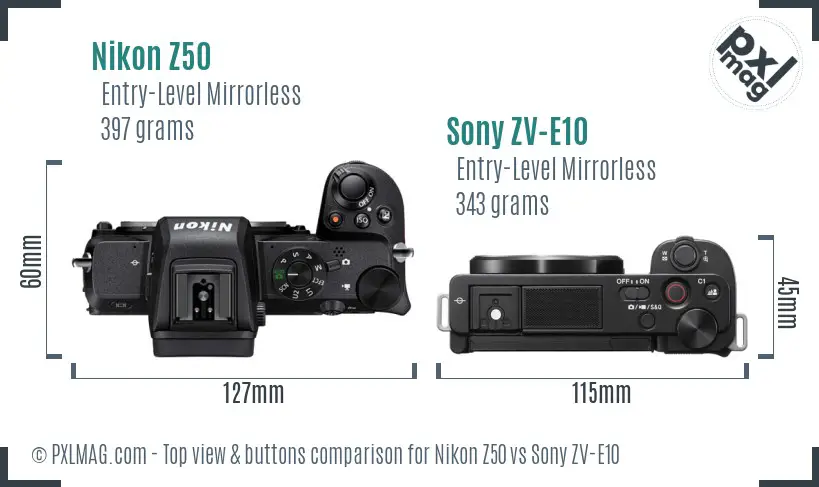 Nikon Z50 vs Sony ZV-E10 top view buttons comparison