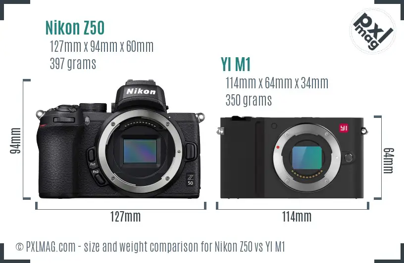 Nikon Z50 vs YI M1 size comparison