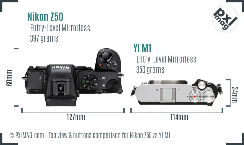 Nikon Z50 vs YI M1 top view buttons comparison