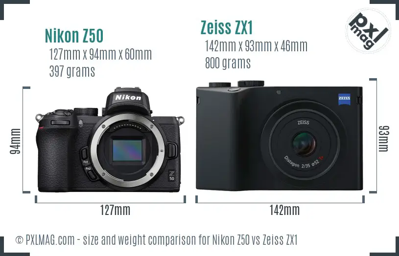 Nikon Z50 vs Zeiss ZX1 size comparison Nikon Z50 vs Zeiss ZX1 size comparison