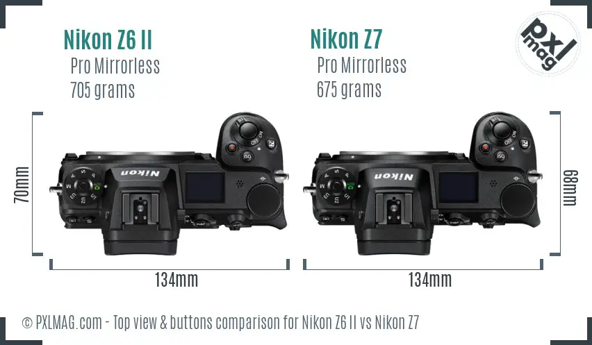 Nikon Z6 II vs Nikon Z7 top view buttons comparison