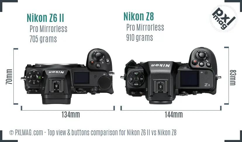 Nikon Z6 II vs Nikon Z8 top view buttons comparison
