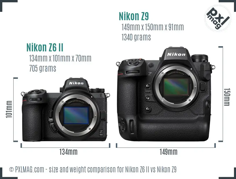 Nikon Z6 II vs Nikon Z9 size comparison