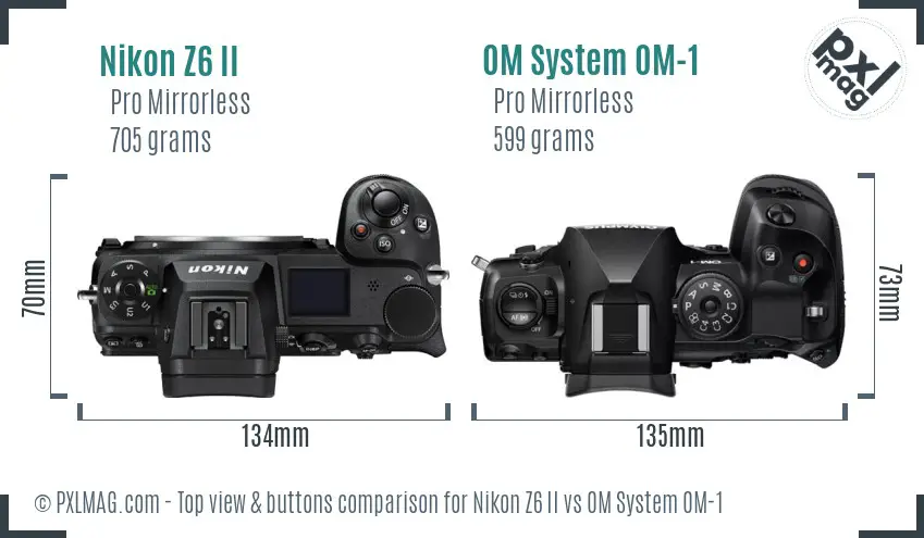 Nikon Z6 II vs OM System OM-1 top view buttons comparison