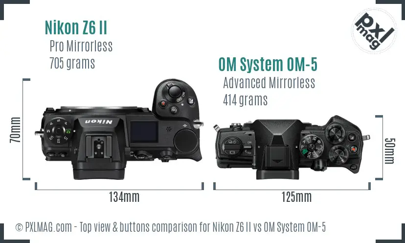 Nikon Z6 II vs OM System OM-5 top view buttons comparison