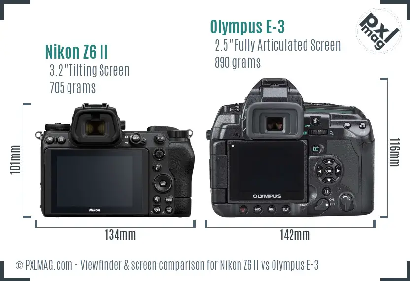 Nikon Z6 II vs Olympus E-3 Screen and Viewfinder comparison