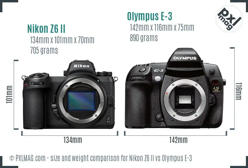 Nikon Z6 II vs Olympus E-3 size comparison