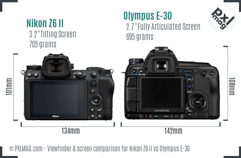 Nikon Z6 II vs Olympus E-30 Screen and Viewfinder comparison