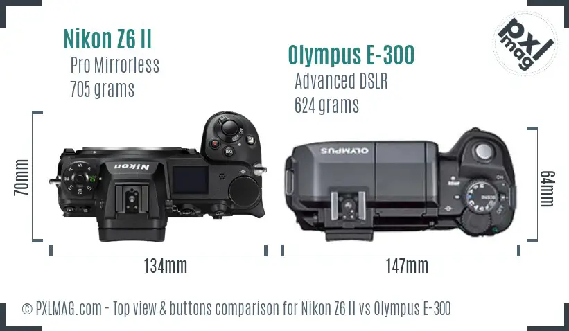 Nikon Z6 II vs Olympus E-300 top view buttons comparison