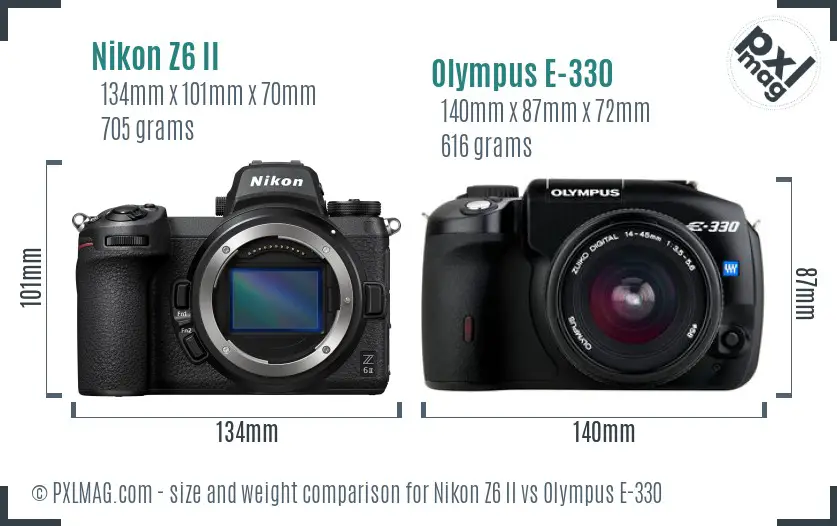 Nikon Z6 II vs Olympus E-330 size comparison