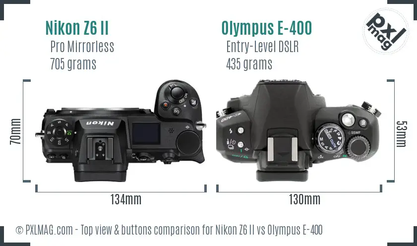 Nikon Z6 II vs Olympus E-400 top view buttons comparison
