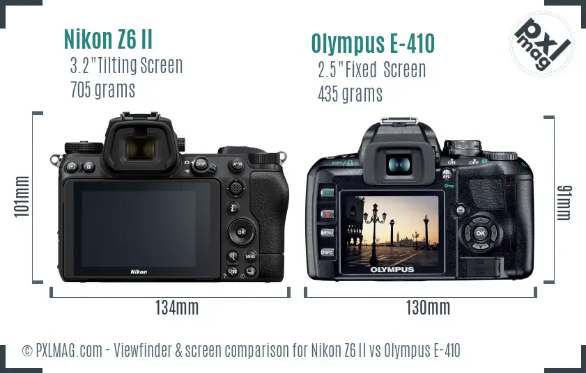 Nikon Z6 II vs Olympus E-410 Screen and Viewfinder comparison
