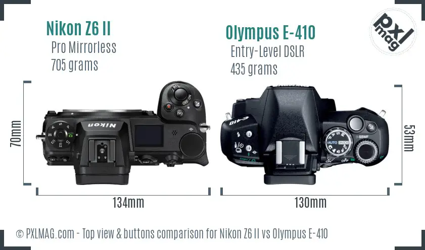 Nikon Z6 II vs Olympus E-410 top view buttons comparison