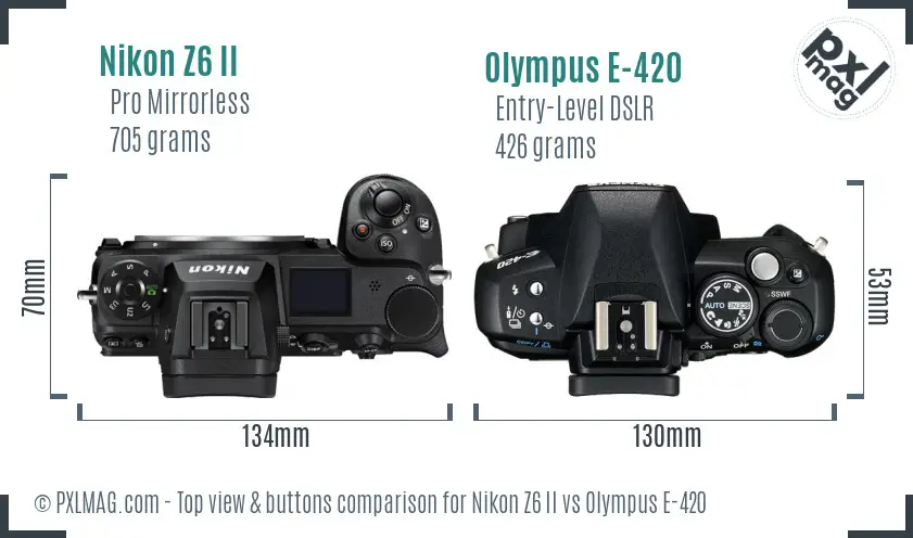 Nikon Z6 II vs Olympus E-420 top view buttons comparison